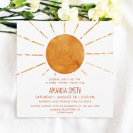 Watercolor Boho Yellow Sunshine Baby Shower  Invitation