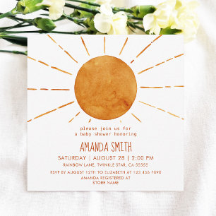 Watercolor Boho Yellow Sunshine Baby Shower Invitation