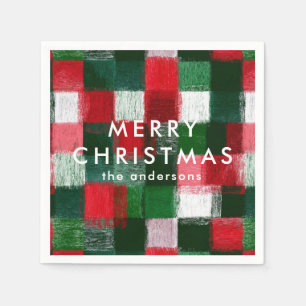 Watercolor Bold Gingham Holiday Greeting Napkins
