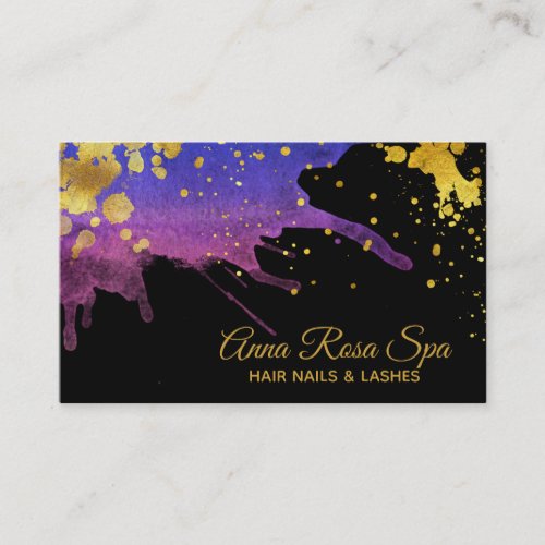  Watercolor Bold Glam Abstract Purple Gold Luxe Business Card