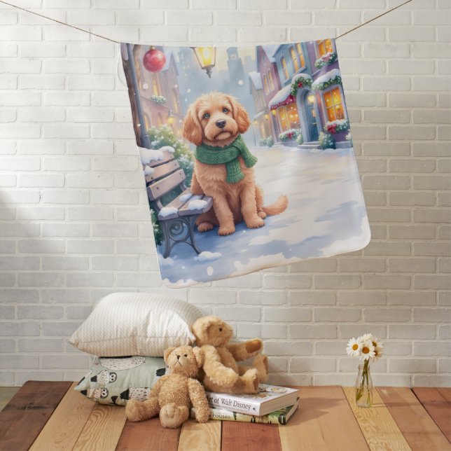 Watercolor Bolognese Festive Town Bench Christmas  Baby Blanket (In Situ)