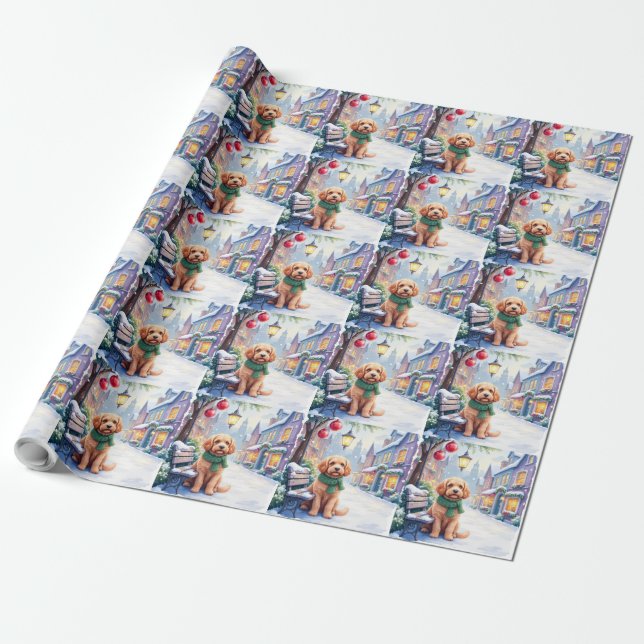 Watercolor Bolognese Festive Town Bench Christmas  Wrapping Paper (Unrolled)