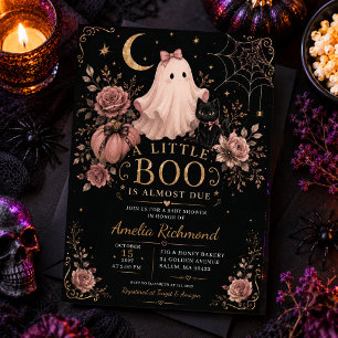 watercolor boo flower pumpkin ghos bow pink girl invitation