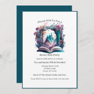 Watercolor Book Castle, Book Club Invitation