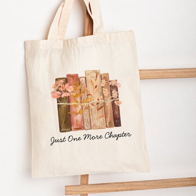 Watercolor Book Flower Brown Pink Reading Quote Tote Bag (Close up)
