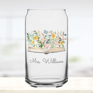 Watercolor Book Flower Floral Teacher Appreciation Can Glass