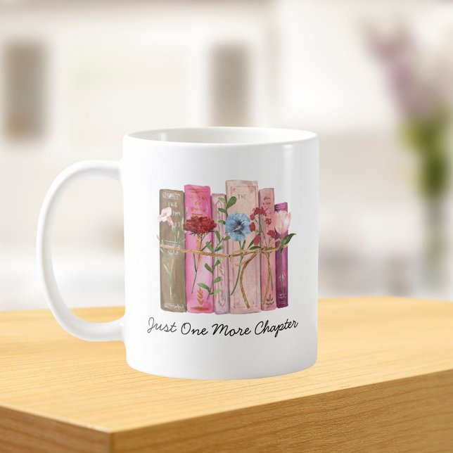 Watercolor Book Flower Pink Purple Reading Quote Coffee Mug (In situ Kitchen table)