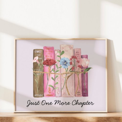 Watercolor Book Flower Pink Purple Reading Quote Poster