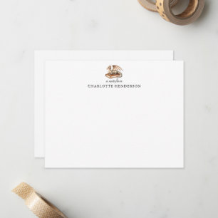 Watercolor Book Lover Dragon Personalized Note Card