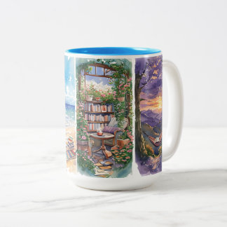 Watercolor Book Lover Mug, Cozy reader gift idea Two-Tone Coffee Mug
