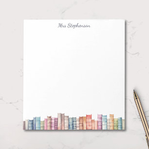 Watercolor Book Lover Pastel Books Border Notepad