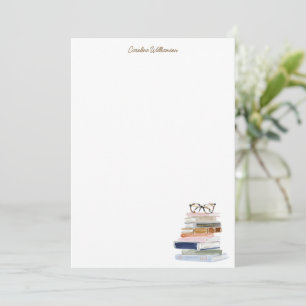 Watercolor Book Lover Personalized Stationery Note Card