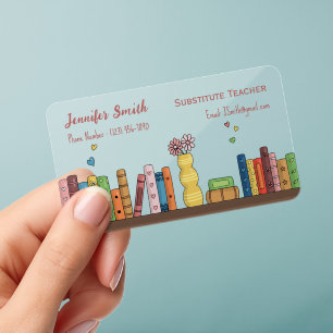 Watercolor Book Sub Teacher Clear Business Cards