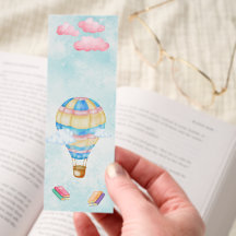 Watercolor bookmark with hot air balloon design