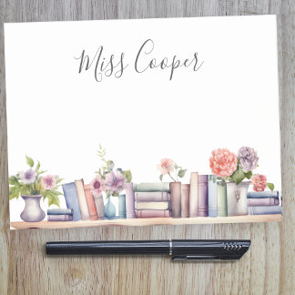 Watercolor Books and Flowers Librarian Teacher Post-it Notes