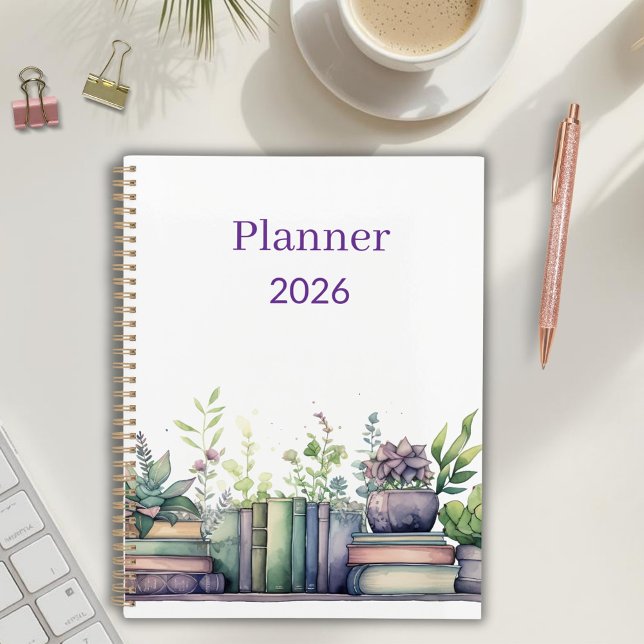 Watercolor Books and Plants Personalized Planner (Creator Uploaded)