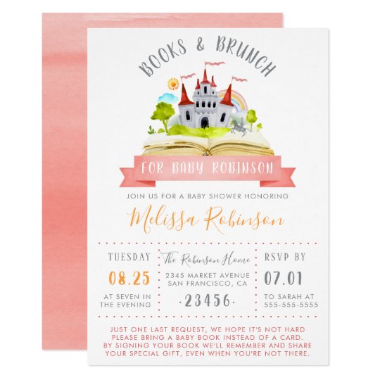 Watercolor Books Brunch Red Unisex Baby Shower Invitation Watercolor Books Brunch Red Unisex Baby Shower Invitation