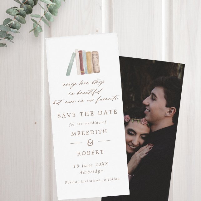 Watercolor Books Every Love Story Wedding Bookmark Save The Date (Creator Uploaded)