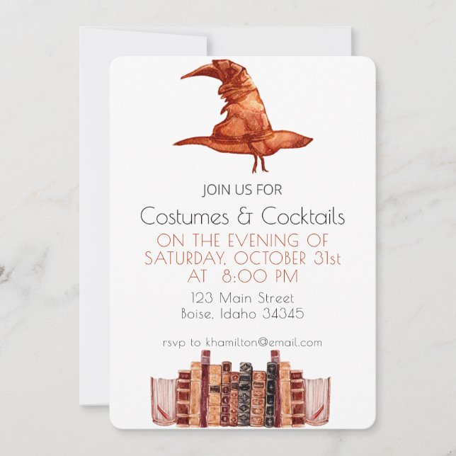 Watercolor Books Halloween Party  Invitation (Front)