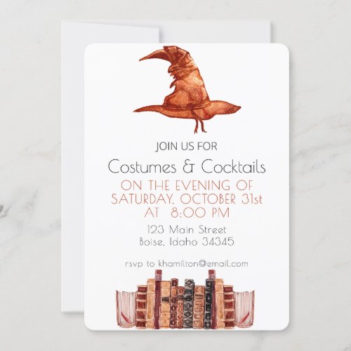 Watercolor Books Halloween Party  Invitation