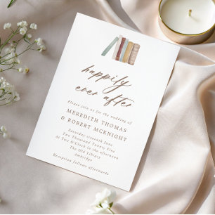 Watercolor Books Happily Ever After Wedding Invitation