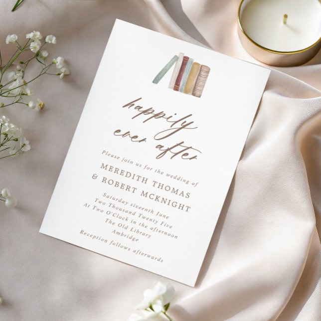 Watercolor Books Happily Ever After Wedding Invitation (Creator Uploaded)