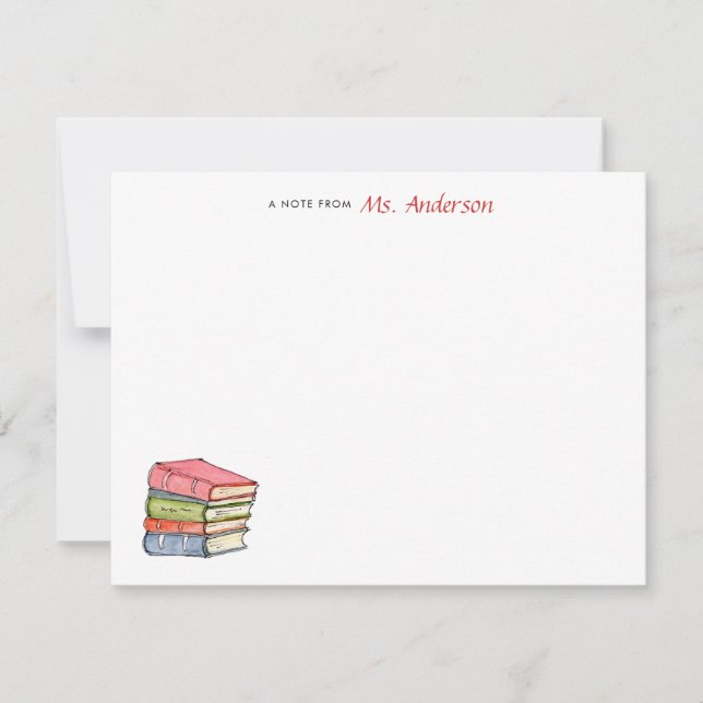 Watercolor Books Personalized Teachers flat  Note Card (Front)