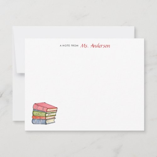 Watercolor Books Personalized Teachers flat  Note Card