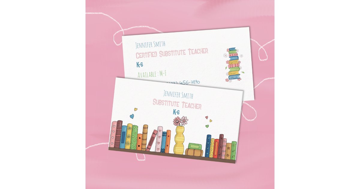 Watercolor Books Substitute Teacher Business Cards | Zazzle