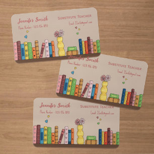 Watercolor Books Teacher Frosted Business Cards