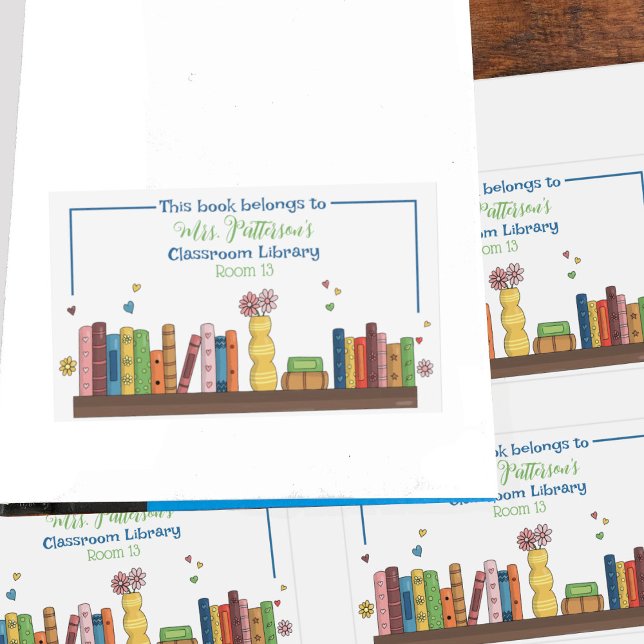 Watercolor Bookshelf Classroom Library Bookplates (Watercolor bookshelf classroom library white rectangle stickers .)