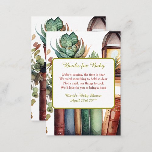 Watercolor Bookshelves Request for Baby Shower Enclosure Card