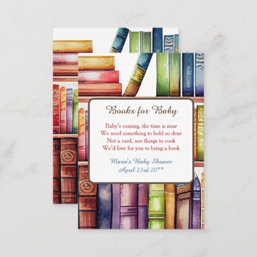 Watercolor Bookshelves Request for Baby Shower Enclosure Card