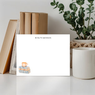 Watercolor Bookstack and Coffee Mug Personalized Note Card