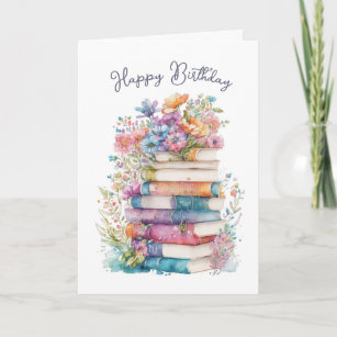 Watercolor Bookworm Birthday Card