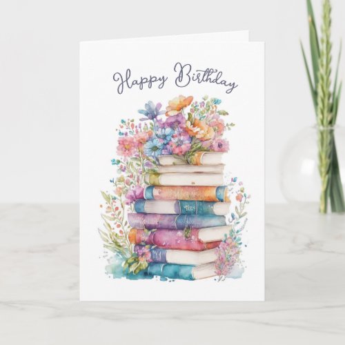 Watercolor Bookworm Birthday Card