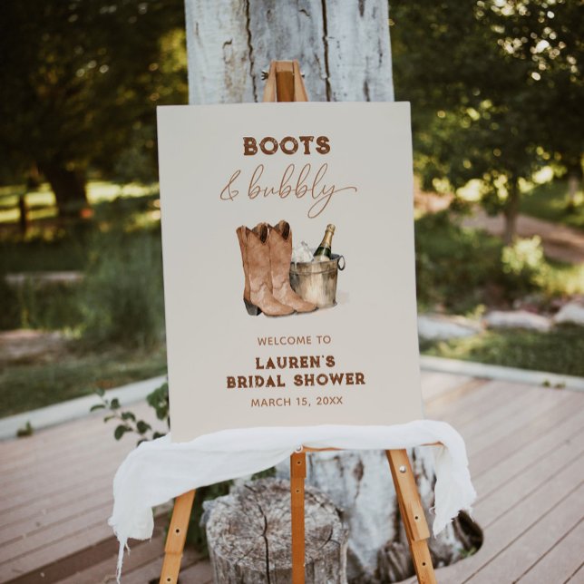 Watercolor Boots & Bubbly Bridal Shower Welcome Foam Board (Creator Uploaded)
