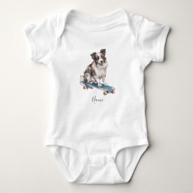 Watercolor Border Collie Baby Bodysuit (Front)