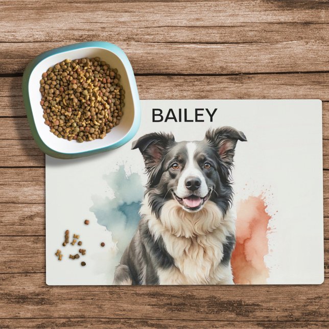 Watercolor Border Collie Dog Food Mat (Creator Uploaded)