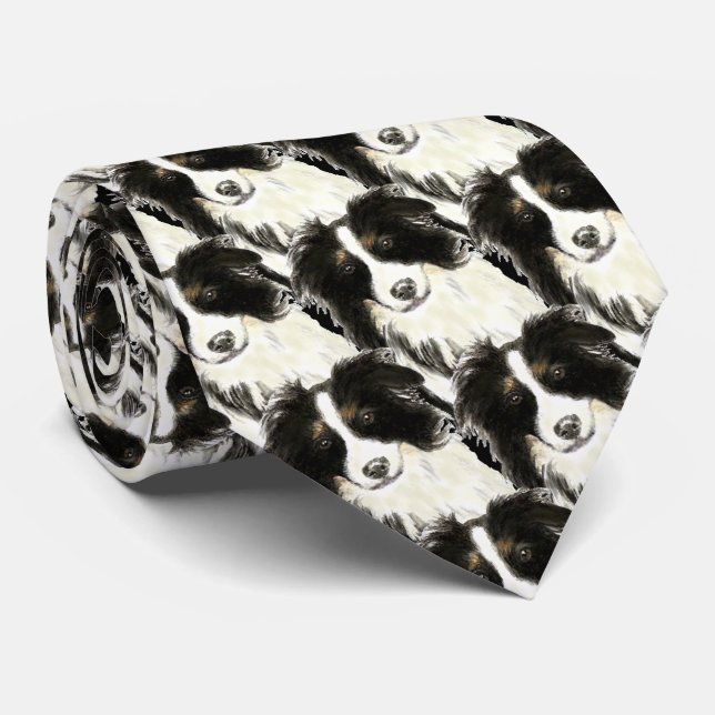 Watercolor Border Collie, Dog, Pet, Animal Neck Tie (Rolled)