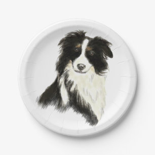 Watercolor Border Collie dog Pet Animal Paper Plates