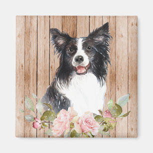 Watercolor Border Collie & Flowers Magnet