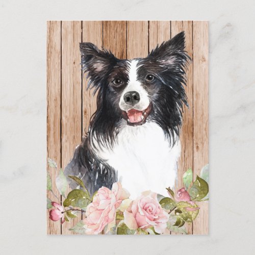 Watercolor Border Collie  Flowers Postcard