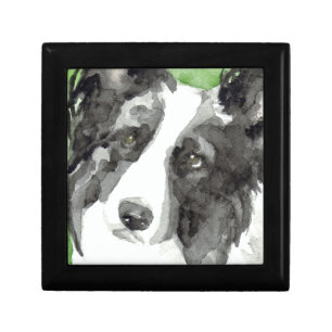 Watercolor Border Collie Keepsake Boxes