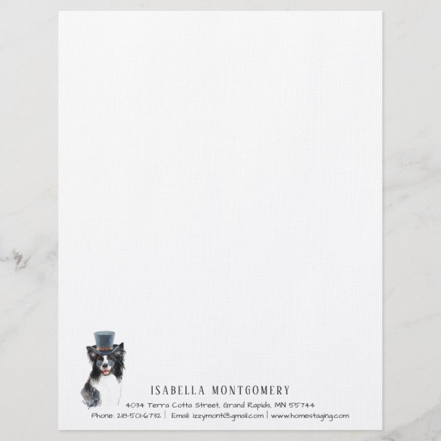 Watercolor Border Collie Letterhead (Front)