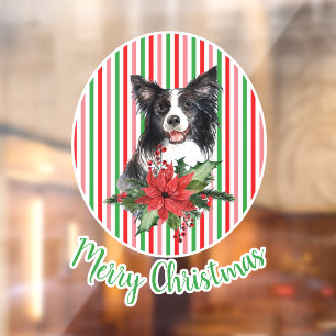 Watercolor Border Collie With Poinsettia  Custom Window Cling