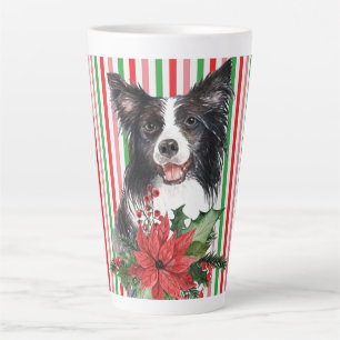 Watercolor Border Collie With Poinsettia Latte Mug