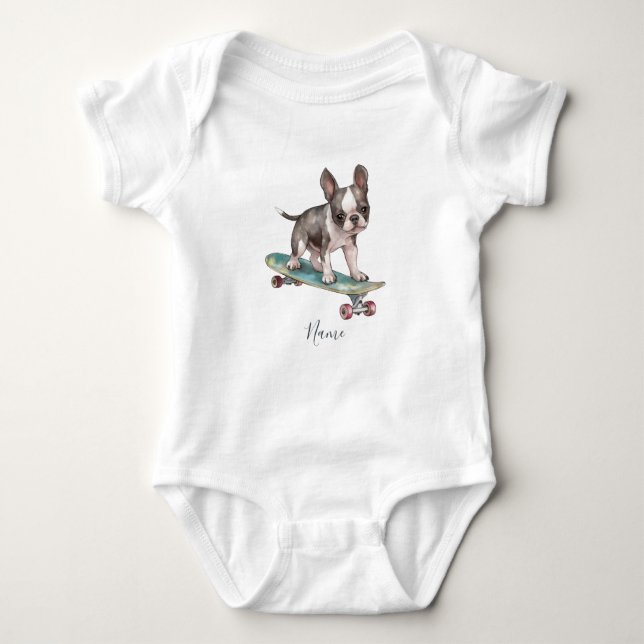 Watercolor Boston Terrier Baby Bodysuit (Front)