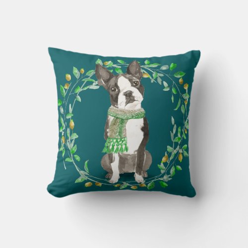 Watercolor Boston Terrier Bestie Throw Pillow