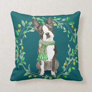 Watercolor Boston Terrier Bestie Throw Pillow